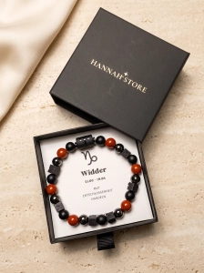 Pulsera elástica ARIES para hombre – lava, ónix, hematita, jaspe rojo (1)