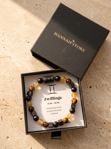 Pulsera elástica GÉMINIS para hombre – lava, ónix, ojo de tigre, citrino (1)
