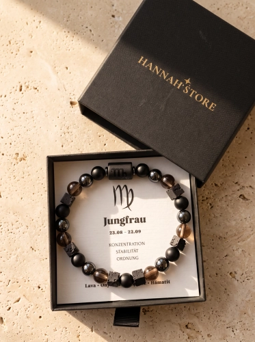 Pulsera elástica VIRGO para hombre – lava, ónix, cuarzo ahumado, hematita (1)