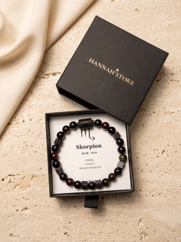 Pulsera elástica ESCORPIO para hombre – lava, ónix, obsidiana, granate (1)
